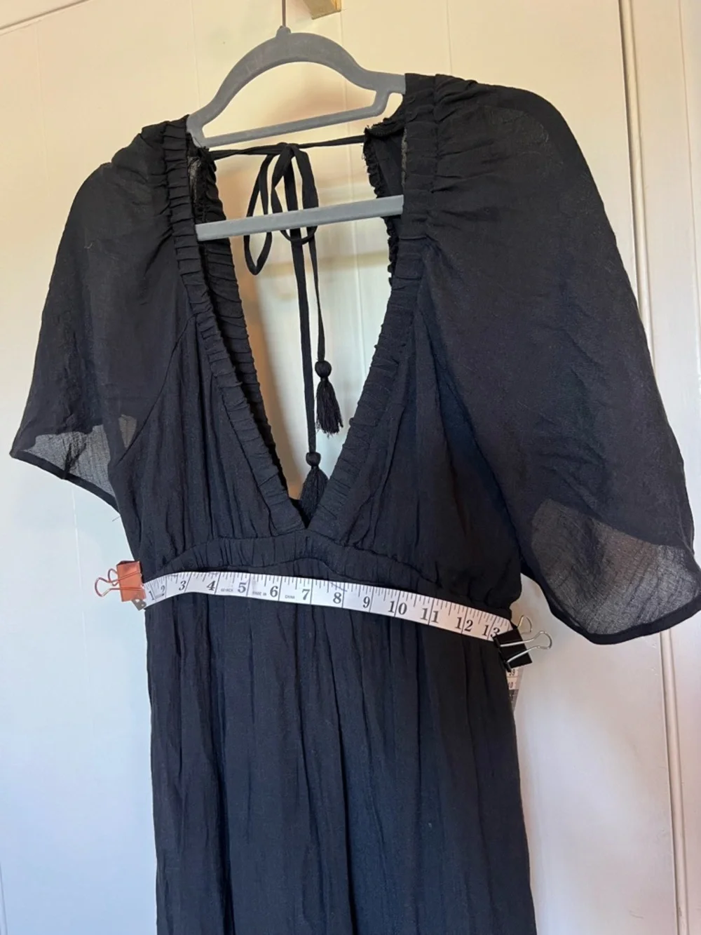 Black V-Neck Maxi Dress with Tie Back Detail - Picture 4 of 7